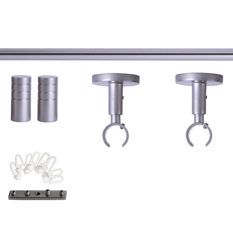 VICTORIA M Gardinenstange Set Innenlauf | 1-läufig, ⌀ 19 mm, 180 cm, silber + Decke, Rillen-Kappe, Gleiter