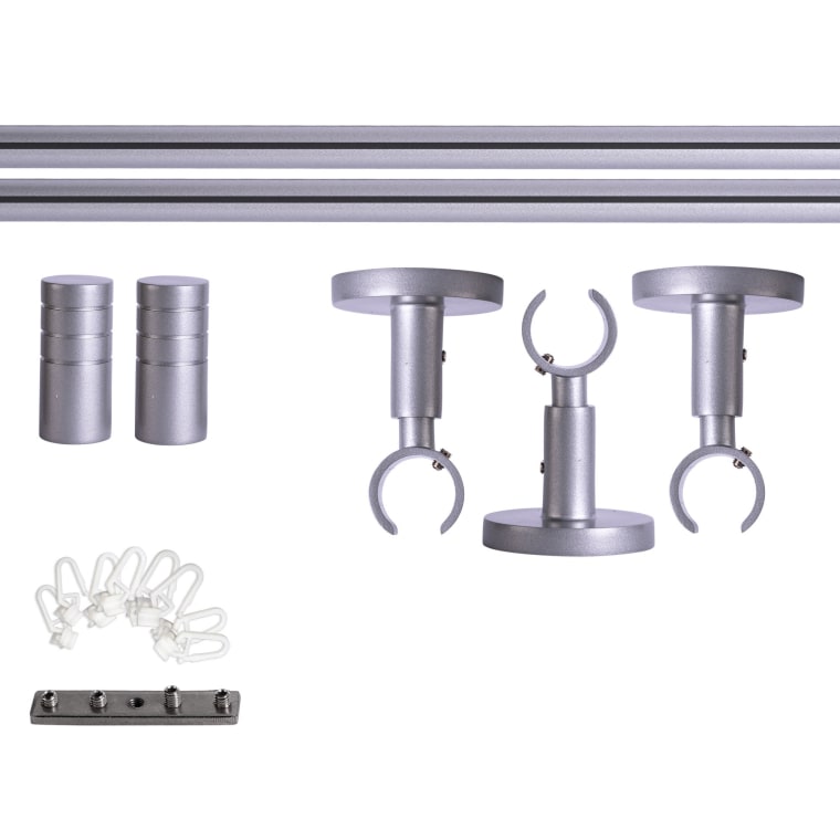 VICTORIA M Gardinenstange Set Innenlauf | 1-läufig, ⌀ 19 mm, 240 cm, silber + Decke, Rillen-Kappe, Gleiter