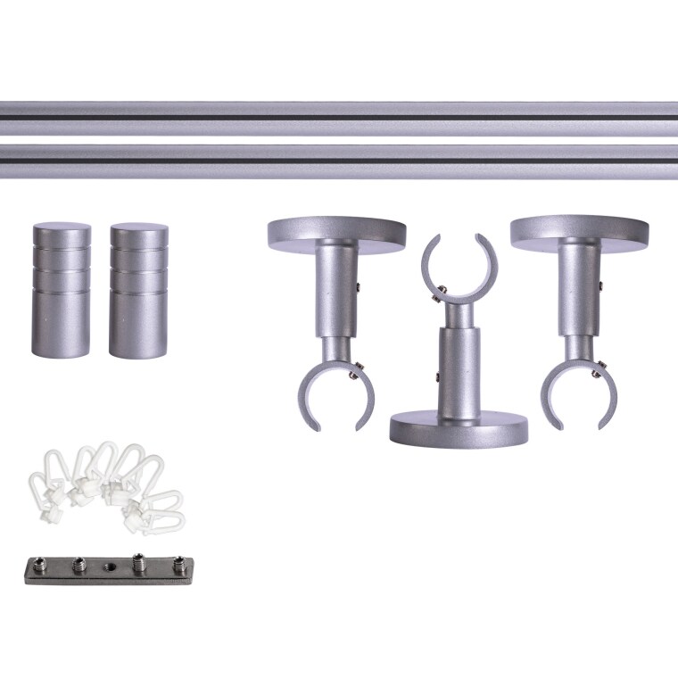 VICTORIA M Gardinenstange Set Innenlauf | 1-läufig, ⌀ 19 mm, 360 cm, silber + Decke, Rillen-Kappe, Gleiter