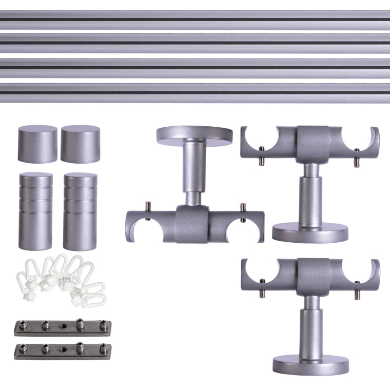 VICTORIA M Gardinenstange Set Innenlauf | 2-läufig, ⌀ 19 mm, 240 cm, silber + Decke, Rillen-Kappe, Gleiter