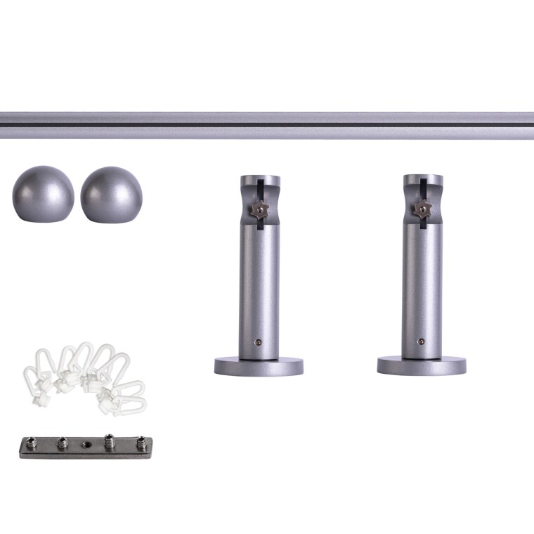 VICTORIA M Gardinenstange Set Innenlauf | 1-läufig, ⌀ 19 mm, 120 cm, silber + Wand, Kugel-Ball, Gleiter
