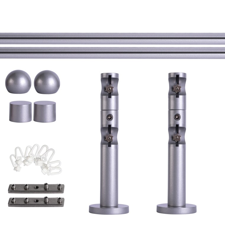 VICTORIA M Gardinenstange Set Innenlauf | 2-läufig, ⌀ 19 mm, 180 cm, silber + Wand, Kugel-Ball, Gleiter