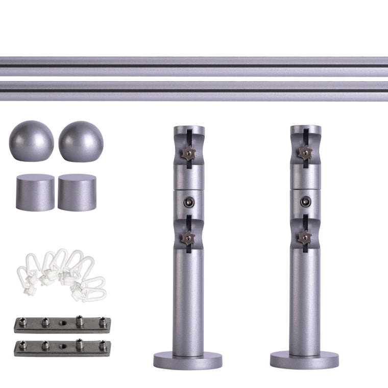 VICTORIA M Gardinenstange Set Innenlauf | 2-läufig, ⌀ 19 mm, 200 cm, silber + Wand, Kugel-Ball, Gleiter