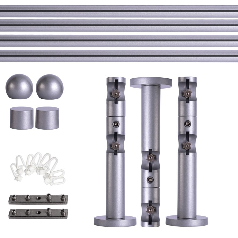 VICTORIA M Gardinenstange Set Innenlauf | 2-läufig, ⌀ 19 mm, 240 cm, silber + Wand, Kugel-Ball, Gleiter