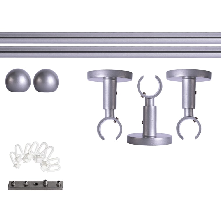 VICTORIA M Gardinenstange Set Innenlauf | 1-läufig, ⌀ 19 mm, 160 cm, silber + Decke, Kugel-Ball, Gleiter