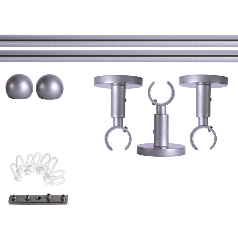VICTORIA M Gardinenstange Set Innenlauf | 1-läufig, ⌀ 19 mm, 240 cm, silber + Decke, Kugel-Ball, Gleiter