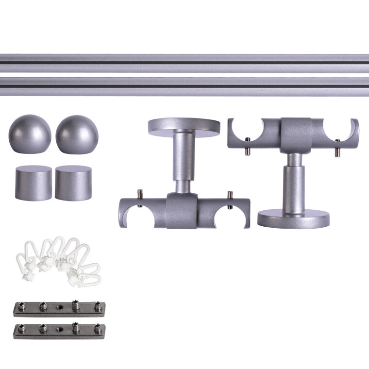 VICTORIA M Gardinenstange Set Innenlauf | 2-läufig, ⌀ 19 mm, 120 cm, silber + Decke, Kugel-Ball, Gleiter