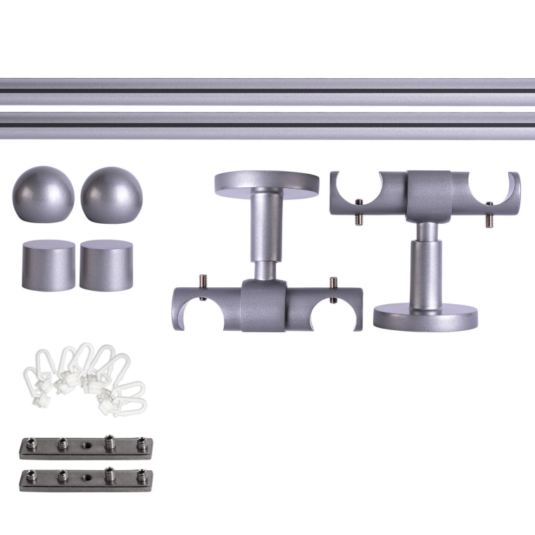 VICTORIA M Gardinenstange Set Innenlauf | 2-läufig, ⌀ 19 mm, 200 cm, silber + Decke, Kugel-Ball, Gleiter