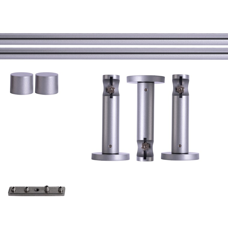 VICTORIA M Gardinenstange Set Innenlauf | 1-läufig, ⌀ 19 mm, 400 cm, silber + Wand, Kappe