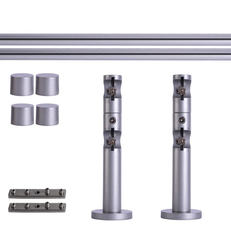 VICTORIA M Gardinenstange Set Innenlauf | 2-läufig, ⌀ 19 mm, 120 cm, silber + Wand, Kappe