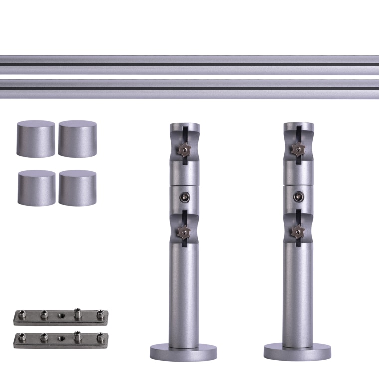 VICTORIA M Gardinenstange Set Innenlauf | 2-läufig, ⌀ 19 mm, 180 cm, silber + Wand, Kappe