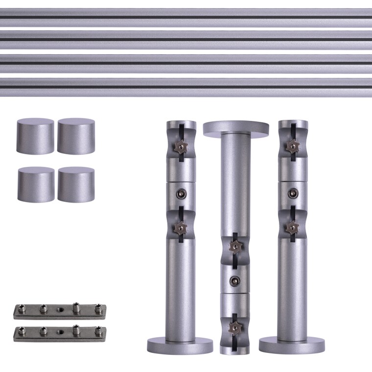 VICTORIA M Gardinenstange Set Innenlauf | 2-läufig, ⌀ 19 mm, 280 cm, silber + Wand, Kappe