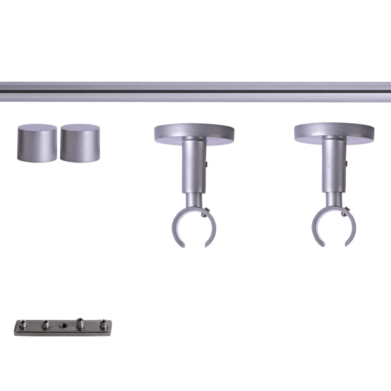 VICTORIA M Gardinenstange Set Innenlauf | 1-läufig, ⌀ 19 mm, 160 cm, silber + Decke, Kappe