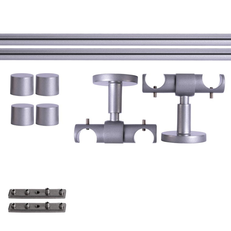 VICTORIA M Gardinenstange Set Innenlauf | 2-läufig, ⌀ 19 mm, 180 cm, silber + Decke, Kappe