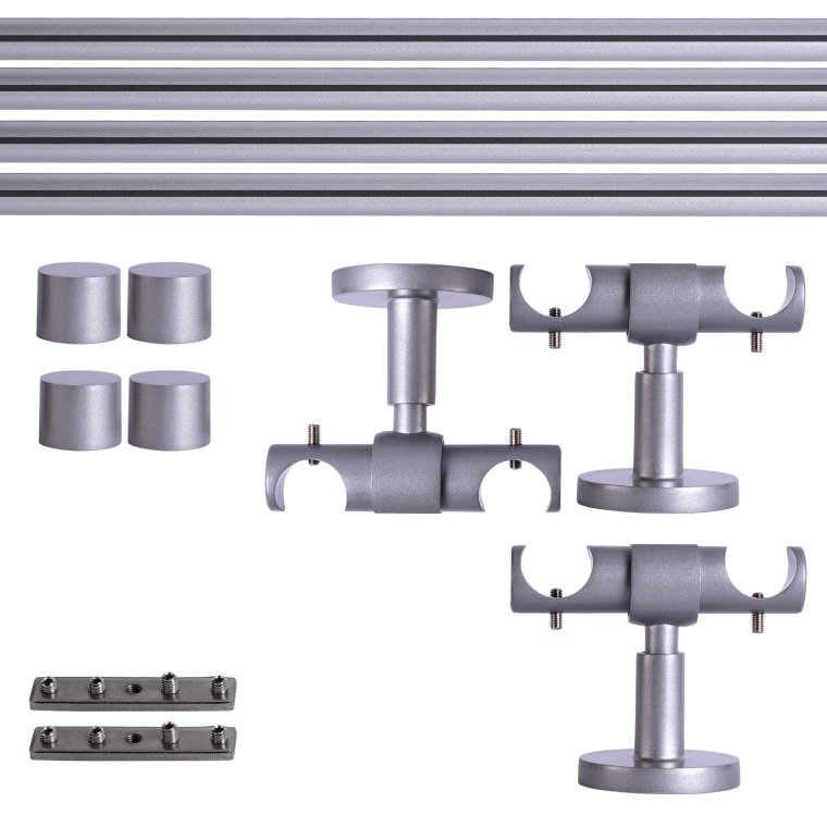 VICTORIA M Gardinenstange Set Innenlauf | 2-läufig, ⌀ 19 mm, 320 cm, silber + Decke, Kappe