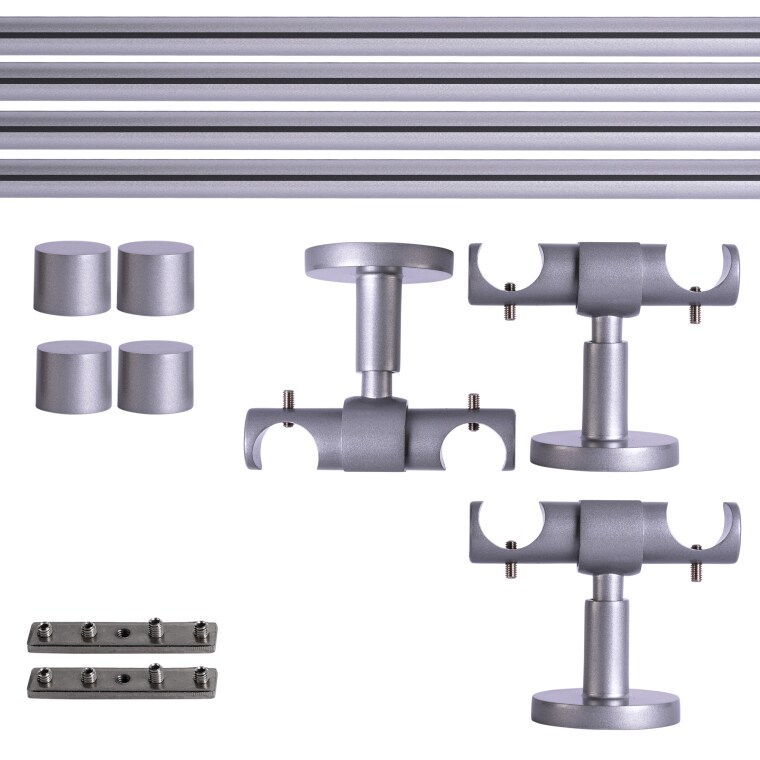 VICTORIA M Gardinenstange Set Innenlauf | 2-läufig, ⌀ 19 mm, 400 cm, silber + Decke, Kappe