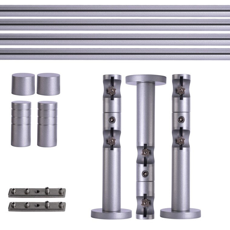 VICTORIA M Gardinenstange Set Innenlauf | 2-läufig, ⌀ 19 mm, 320 cm, silber + Wand, Rillen-Kappe