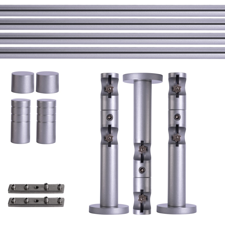 VICTORIA M Gardinenstange Set Innenlauf | 2-läufig, ⌀ 19 mm, 400 cm, silber + Wand, Rillen-Kappe