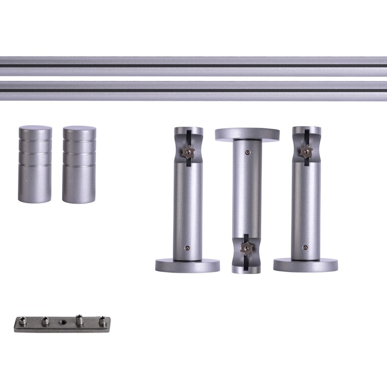VICTORIA M Gardinenstange Set Innenlauf | 1-läufig, ⌀ 19 mm, 240 cm, silber + Decke, Rillen-Kappe