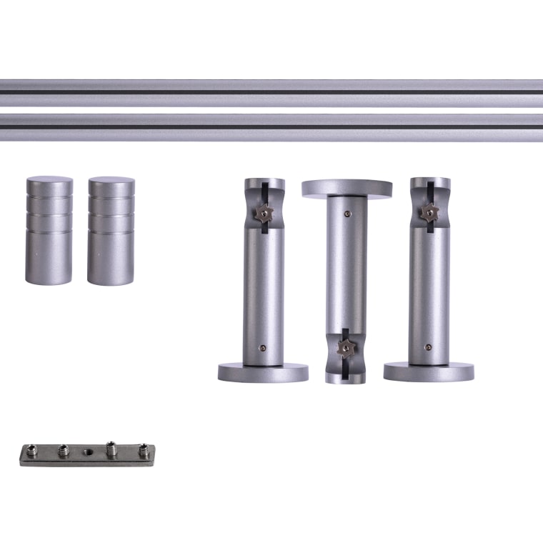 VICTORIA M Gardinenstange Set Innenlauf | 1-läufig, ⌀ 19 mm, 280 cm, silber + Decke, Rillen-Kappe