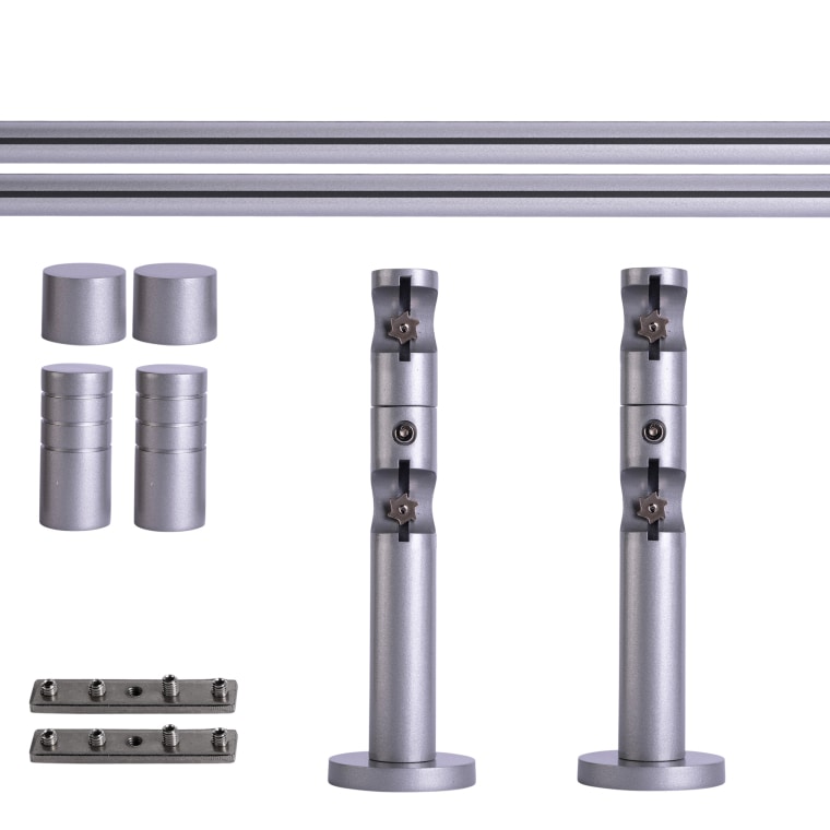 VICTORIA M Gardinenstange Set Innenlauf | 2-läufig, ⌀ 19 mm, 140 cm, silber + Decke, Rillen-Kappe