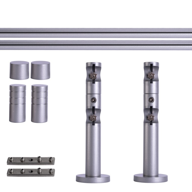 VICTORIA M Gardinenstange Set Innenlauf | 2-läufig, ⌀ 19 mm, 180 cm, silber + Decke, Rillen-Kappe