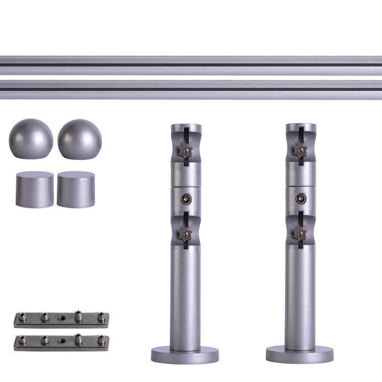 VICTORIA M Gardinenstange Set Innenlauf | 2-läufig, ⌀ 19 mm, 140 cm, silber + Wand, Kugel-Ball