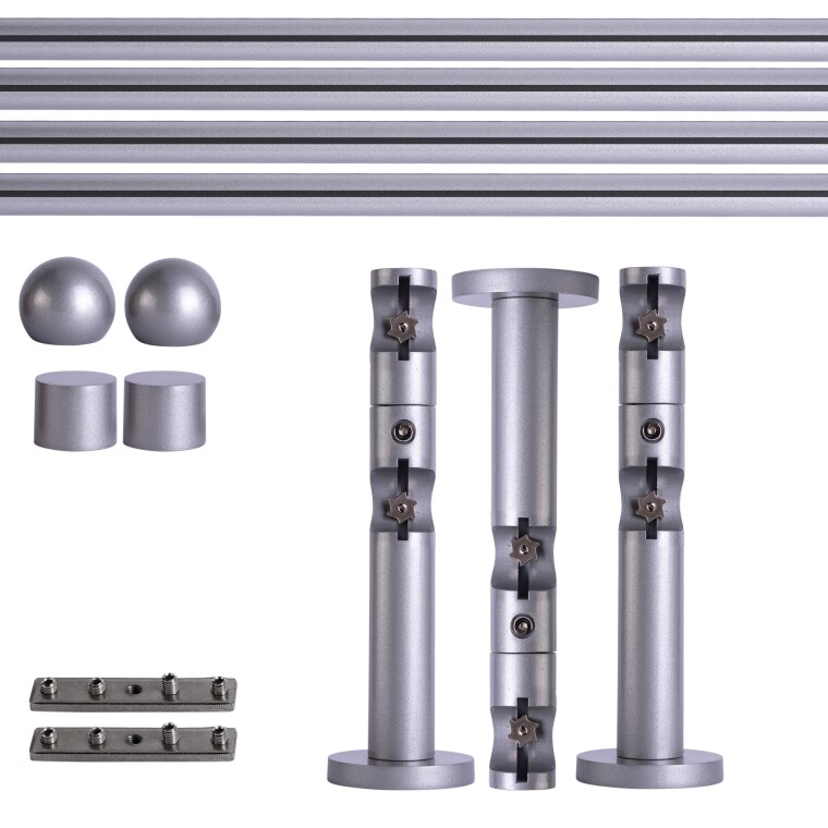 VICTORIA M Gardinenstange Set Innenlauf | 2-läufig, ⌀ 19 mm, 400 cm, silber + Wand, Kugel-Ball