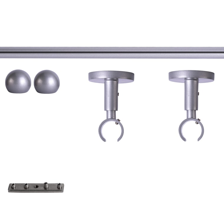 VICTORIA M Gardinenstange Set Innenlauf | 1-läufig, ⌀ 19 mm, 140 cm, silber + Decke, Kugel-Ball