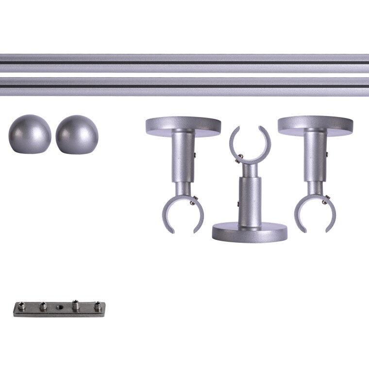 VICTORIA M Gardinenstange Set Innenlauf | 1-läufig, ⌀ 19 mm, 280 cm, silber + Decke, Kugel-Ball