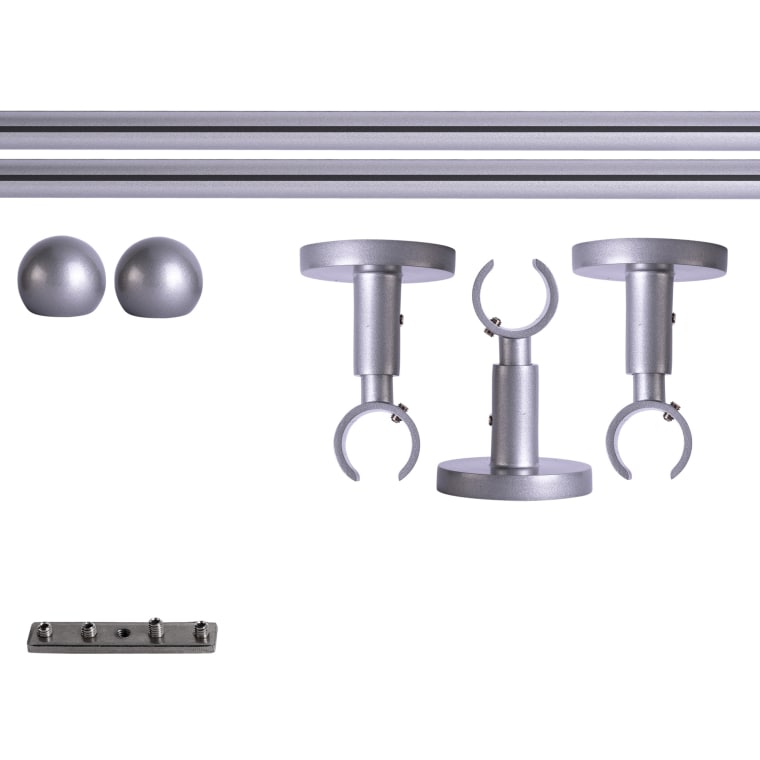 VICTORIA M Gardinenstange Set Innenlauf | 1-läufig, ⌀ 19 mm, 400 cm, silber + Decke, Kugel-Ball