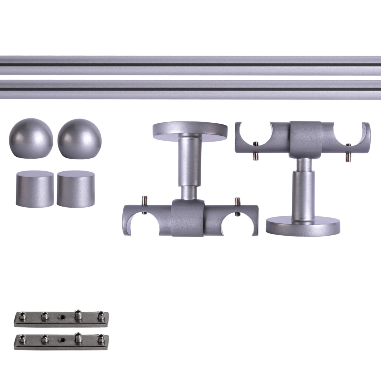 VICTORIA M Gardinenstange Set Innenlauf | 2-läufig, ⌀ 19 mm, 160 cm, silber + Decke, Kugel-Ball