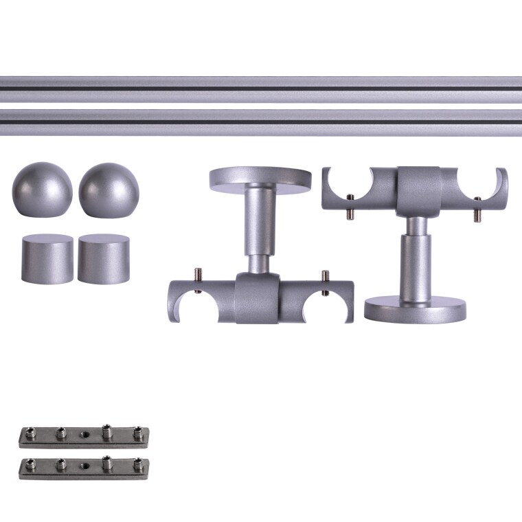 VICTORIA M Gardinenstange Set Innenlauf | 2-läufig, ⌀ 19 mm, 180 cm, silber + Decke, Kugel-Ball