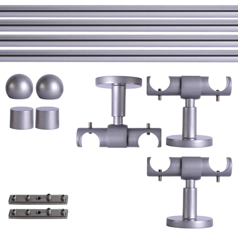 VICTORIA M Gardinenstange Set Innenlauf | 2-läufig, ⌀ 19 mm, 320 cm, silber + Decke, Kugel-Ball