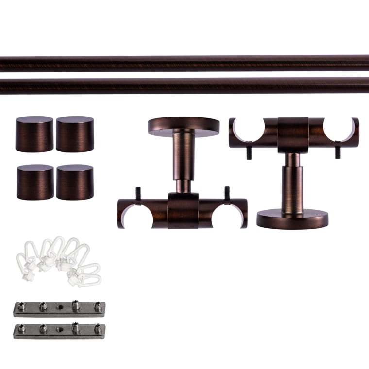 VICTORIA M Gardinenstange Set Innenlauf | 2-läufig, ⌀ 19 mm, 200 cm, rot-bronze + Decke, Kappe, Gleiter