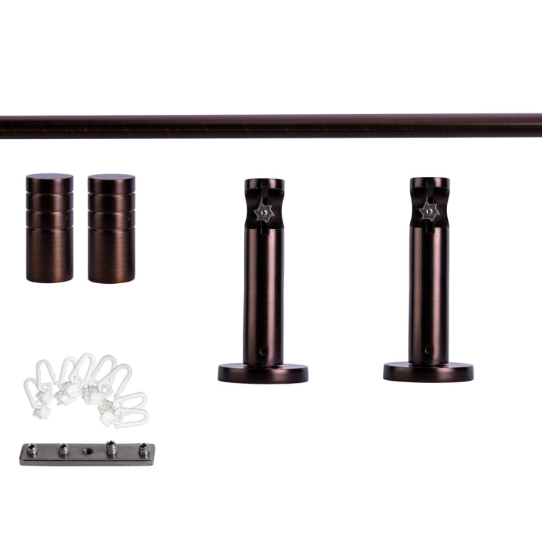 VICTORIA M Gardinenstange Set Innenlauf | 1-läufig, ⌀ 19 mm, 120 cm, rot-bronze + Wand, Rillen-Kappe, Gleiter