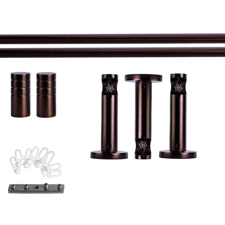 VICTORIA M Gardinenstange Set Innenlauf | 1-läufig, ⌀ 19 mm, 360 cm, rot-bronze + Wand, Rillen-Kappe, Gleiter