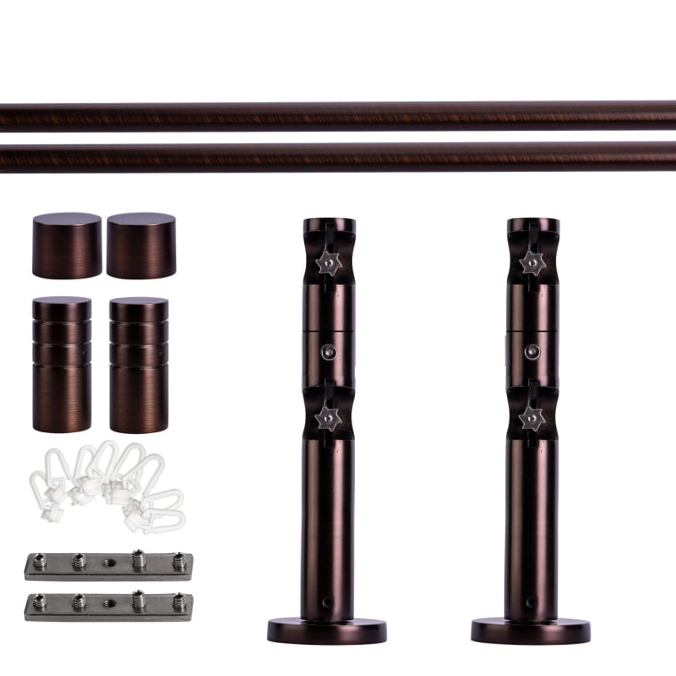 VICTORIA M Gardinenstange Set Innenlauf | 2-läufig, ⌀ 19 mm, 140 cm, rot-bronze + Wand, Rillen-Kappe, Gleiter