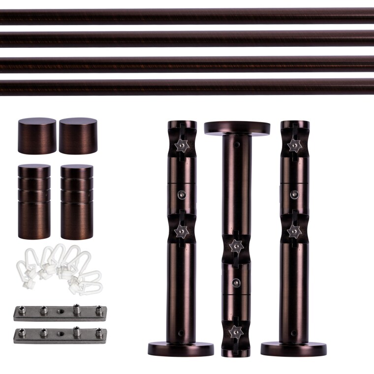 VICTORIA M Gardinenstange Set Innenlauf | 2-läufig, ⌀ 19 mm, 240 cm, rot-bronze + Wand, Rillen-Kappe, Gleiter