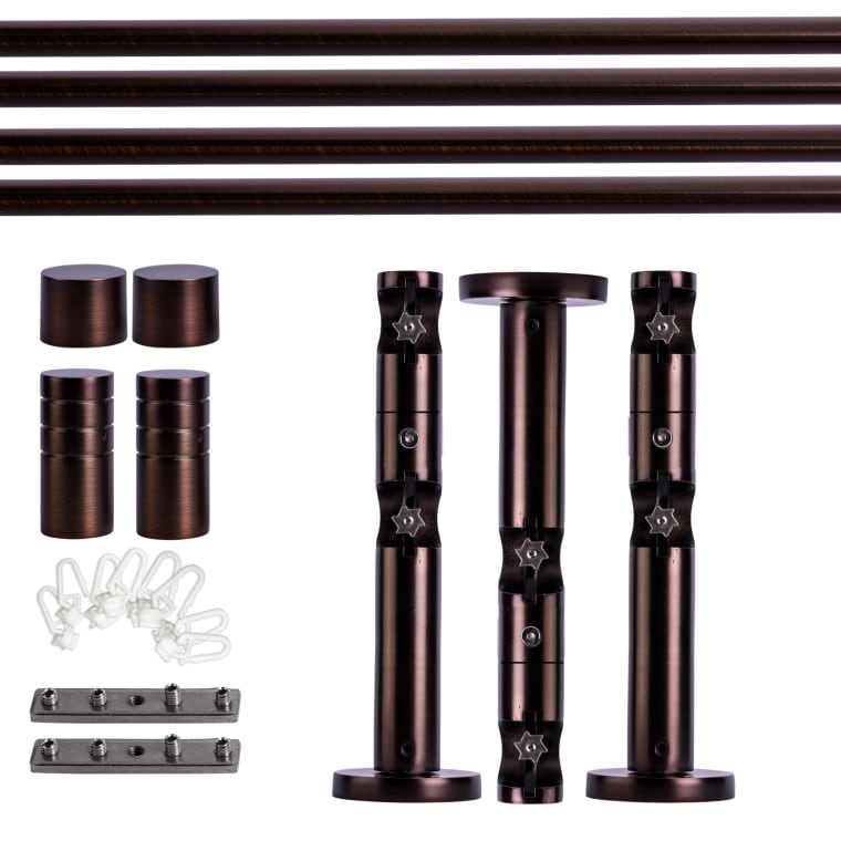 VICTORIA M Gardinenstange Set Innenlauf | 2-läufig, ⌀ 19 mm, 360 cm, rot-bronze + Wand, Rillen-Kappe, Gleiter