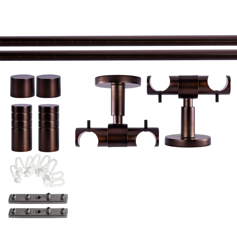 VICTORIA M Gardinenstange Set Innenlauf | 2-läufig, ⌀ 19 mm, 160 cm, rot-bronze + Decke, Rillen-Kappe, Gleiter