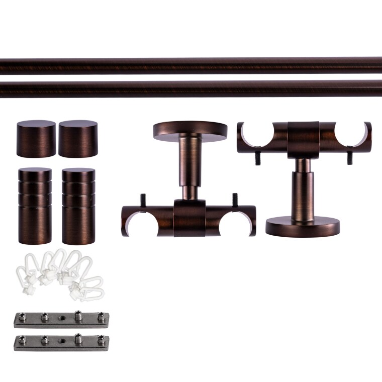 VICTORIA M Gardinenstange Set Innenlauf | 2-läufig, ⌀ 19 mm, 200 cm, rot-bronze + Decke, Rillen-Kappe, Gleiter