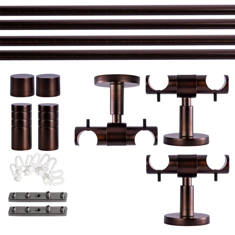 VICTORIA M Gardinenstange Set Innenlauf | 2-läufig, ⌀ 19 mm, 320 cm, rot-bronze + Decke, Rillen-Kappe, Gleiter
