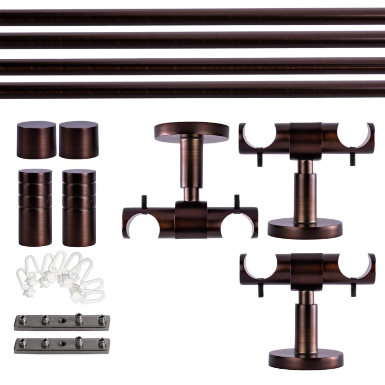 VICTORIA M Gardinenstange Set Innenlauf | 2-läufig, ⌀ 19 mm, 360 cm, rot-bronze + Decke, Rillen-Kappe, Gleiter