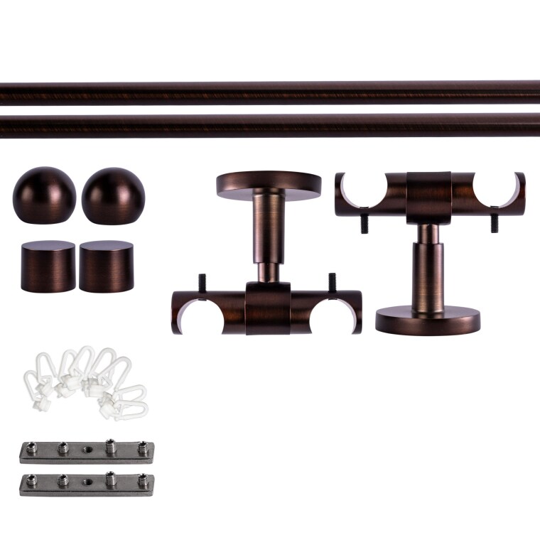 VICTORIA M Gardinenstange Set Innenlauf | 2-läufig, ⌀ 19 mm, 180 cm, rot-bronze + Decke, Kugel-Ball, Gleiter