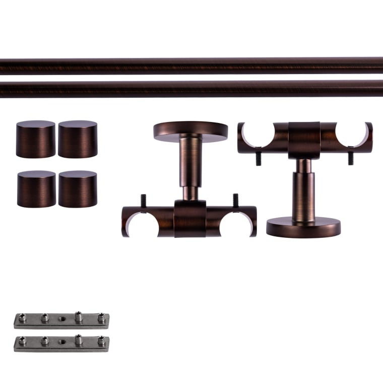 VICTORIA M Gardinenstange Set Innenlauf | 2-läufig, ⌀ 19 mm, 140 cm, rot-bronze + Decke, Kappe