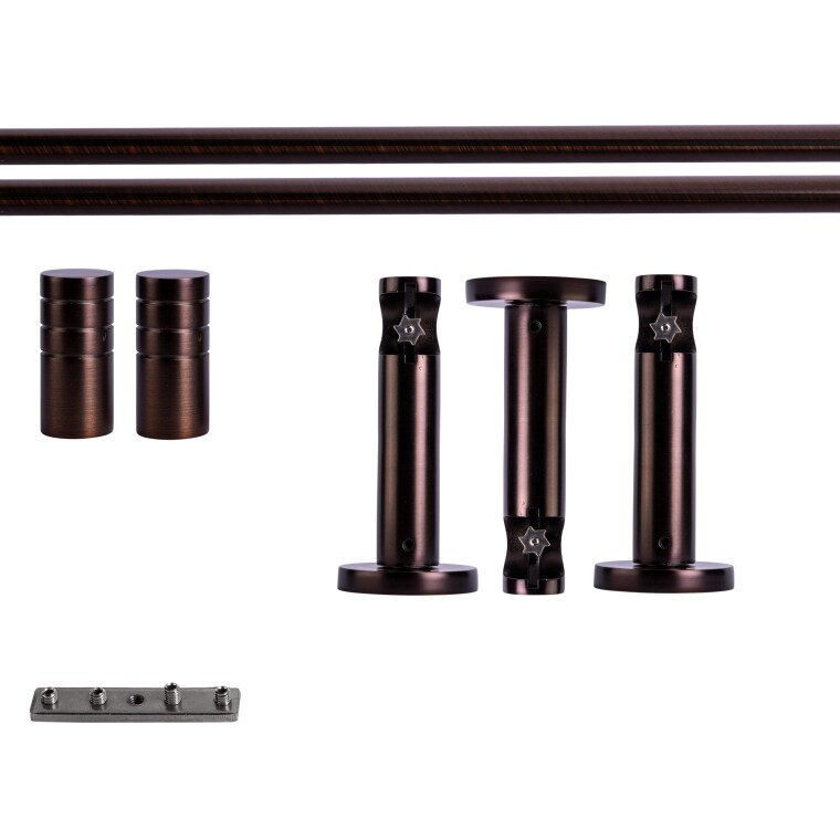 VICTORIA M Gardinenstange Set Innenlauf | 1-läufig, ⌀ 19 mm, 360 cm, rot-bronze + Wand, Rillen-Kappe