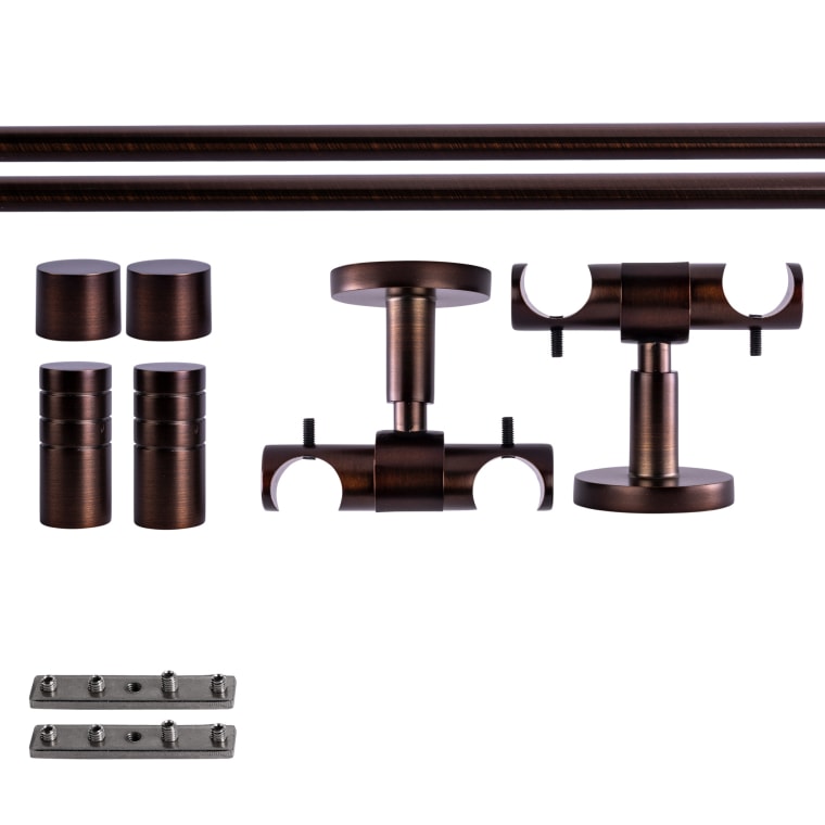 VICTORIA M Gardinenstange Set Innenlauf | 2-läufig, ⌀ 19 mm, 120 cm, rot-bronze + Decke, Rillen-Kappe