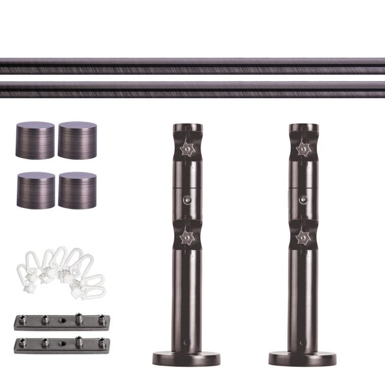 VICTORIA M Gardinenstange Set Innenlauf | 2-läufig, ⌀ 19 mm, 140 cm, anthrazit + Wand, Kappe, Gleiter