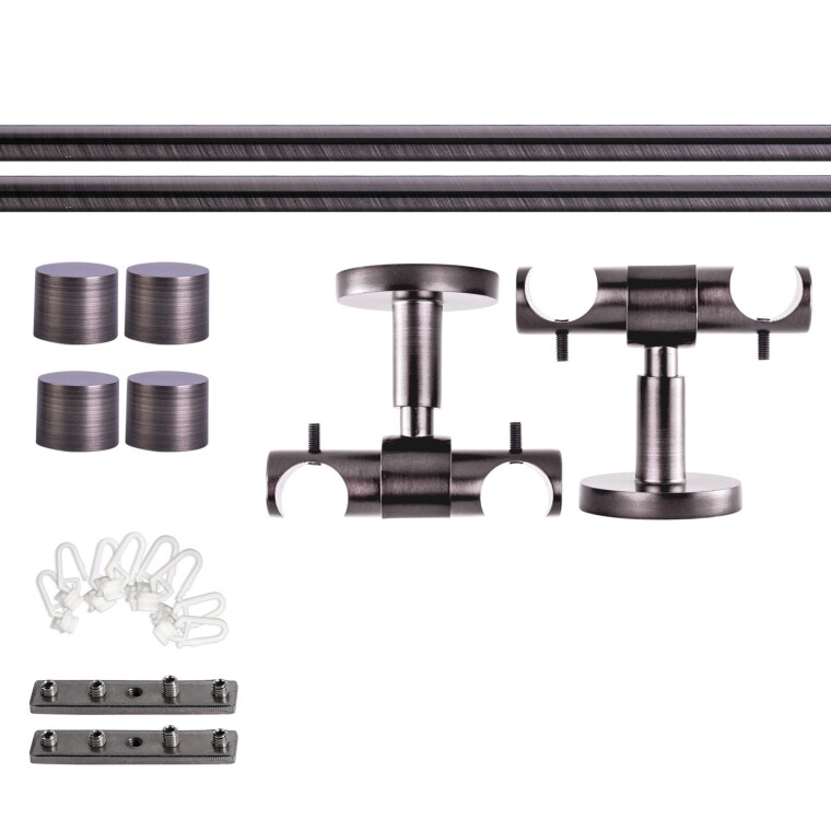 VICTORIA M Gardinenstange Set Innenlauf | 2-läufig, ⌀ 19 mm, 200 cm, anthrazit + Decke, Kappe, Gleiter